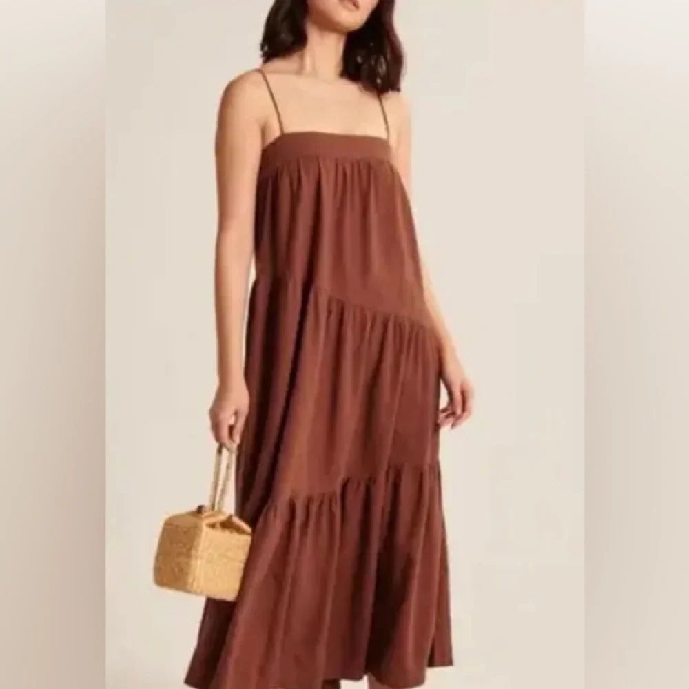 Abercrombie & Fitch Rust Asymmetrical Tiered Maxi Dress Size‎ XL